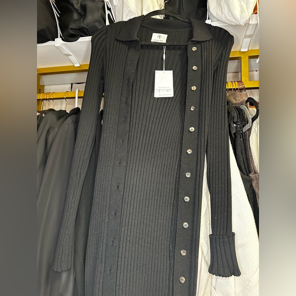 NWT ANINE BING Joslyn Black Ribbed Midi Dress 🐈‍⬛